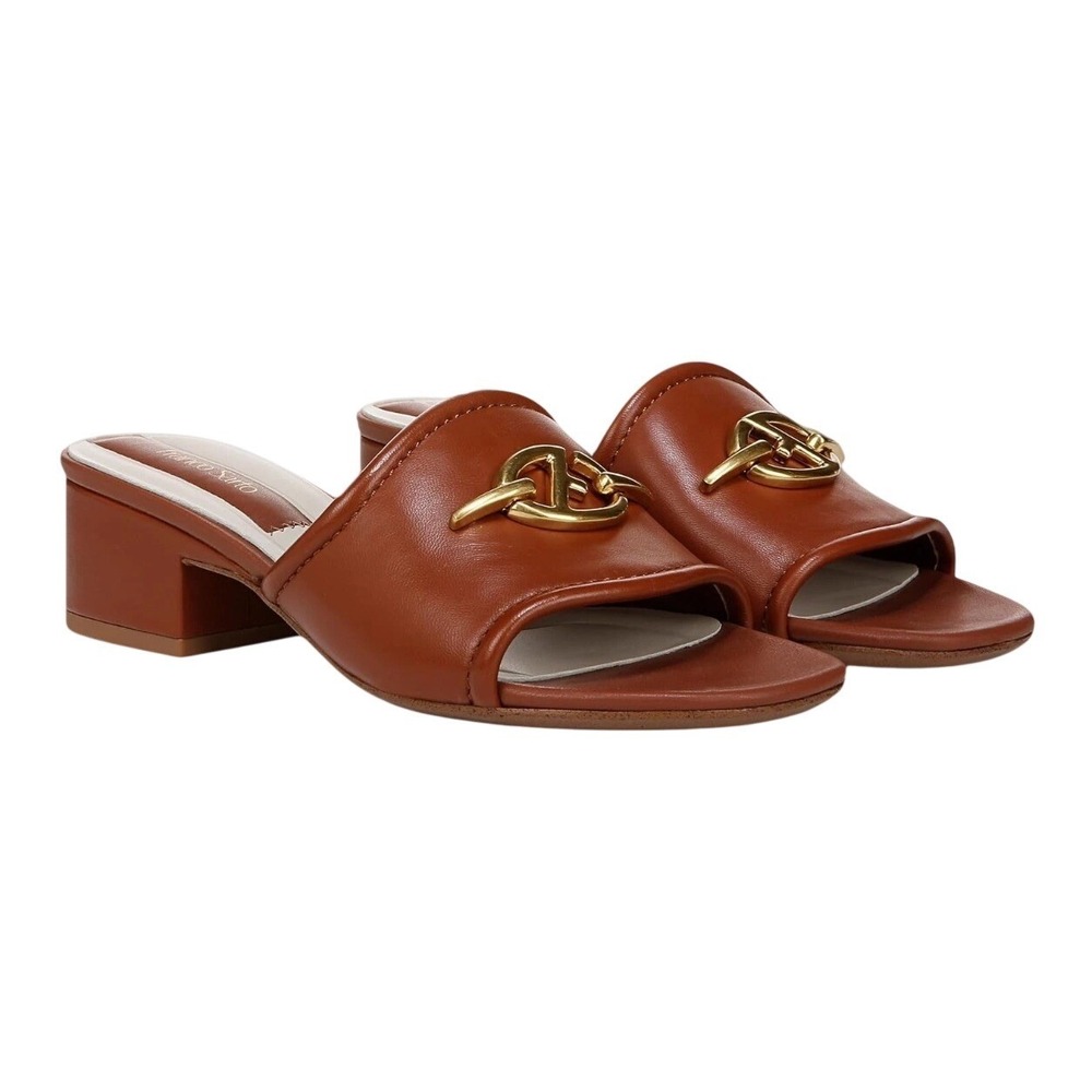 Franco Sarto Noreen 2 Women's 6 1/2" Acorn Brown Leather Slip-On Heeled Sandal